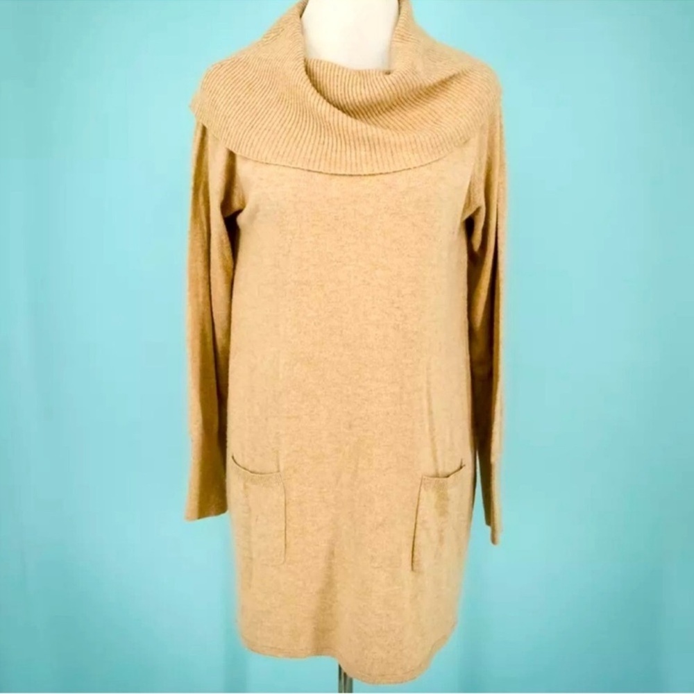 Cozy Tan Sweater with Cowl Neck soft surroundings MEDIUM